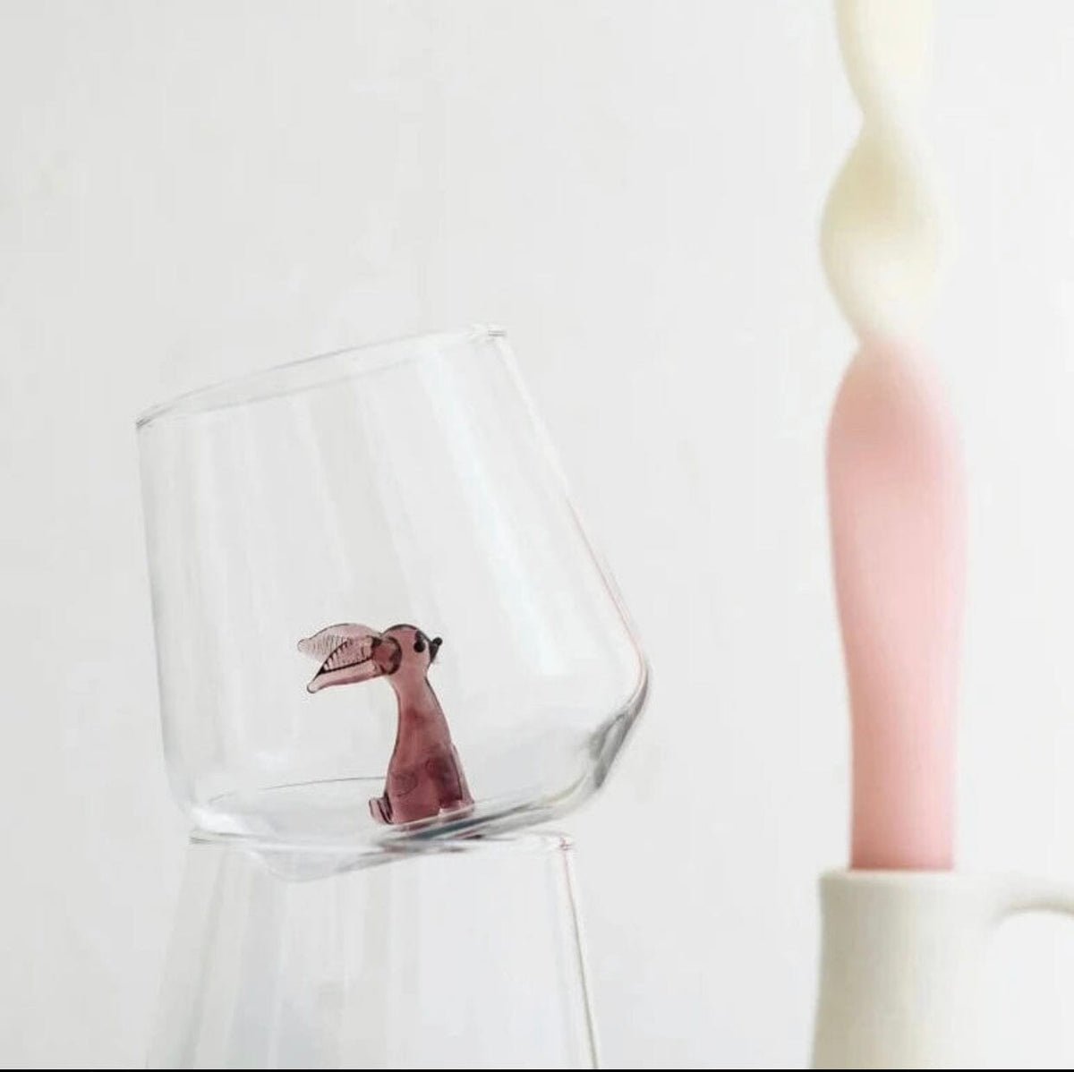 Tiny Animal Wine Glass, Purple Rabbit Decor MiniZoo 