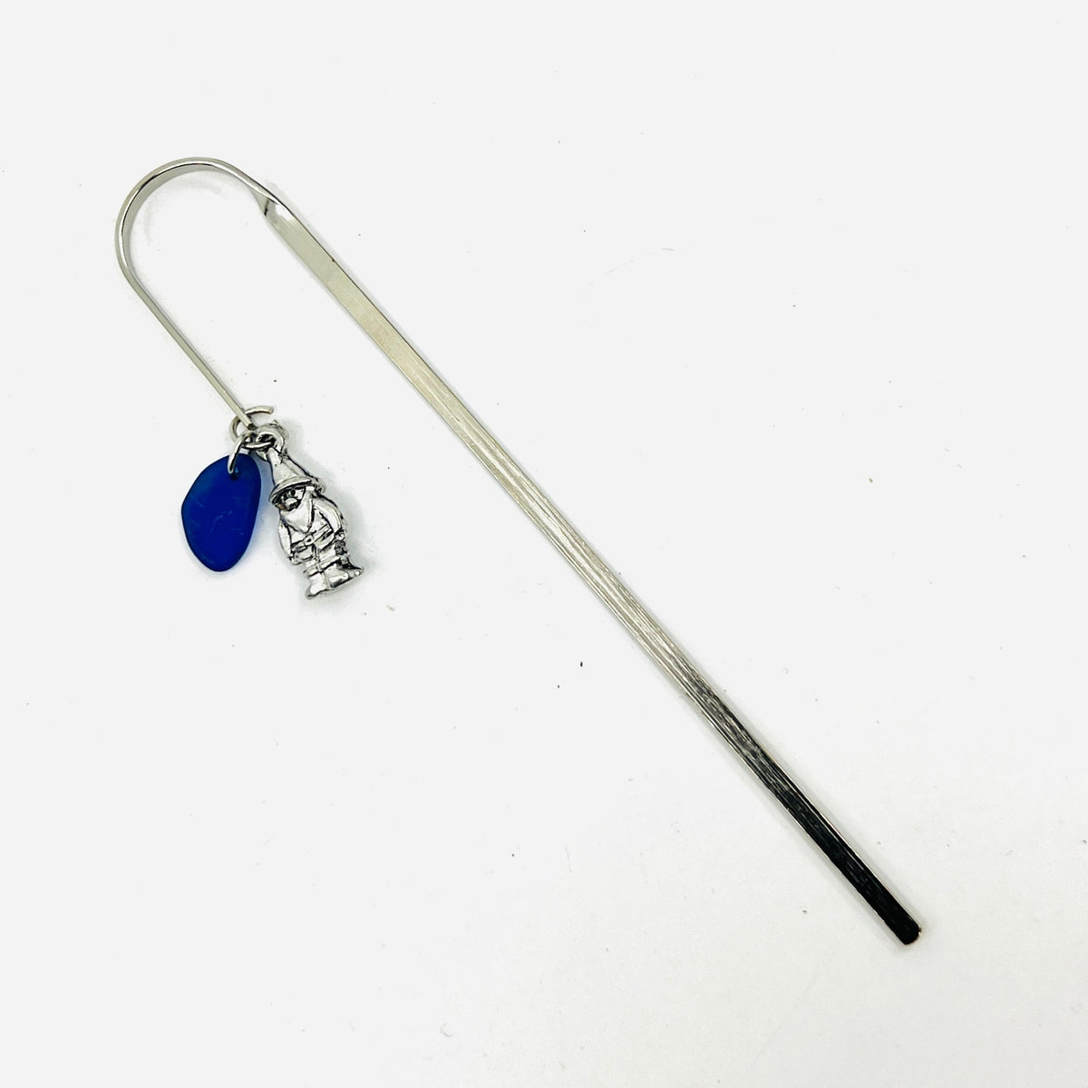 Pewter Gnome Bookmark with Blue Sea Glass Jewelry Basic Spirit 