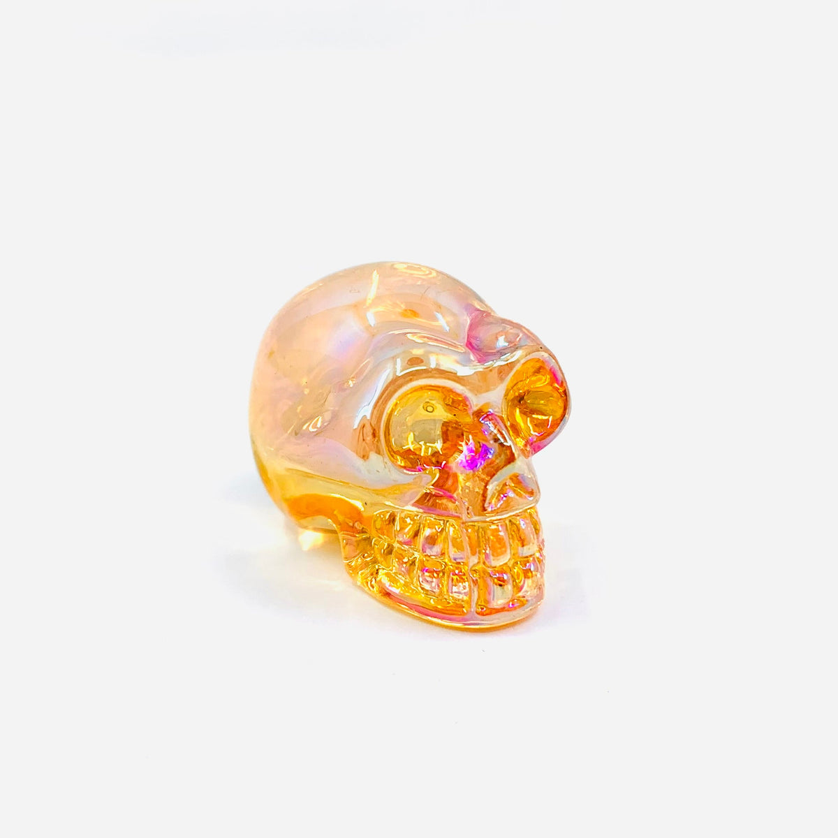 Colorful Glass Skulls Manufactured Overseas Tangerine 