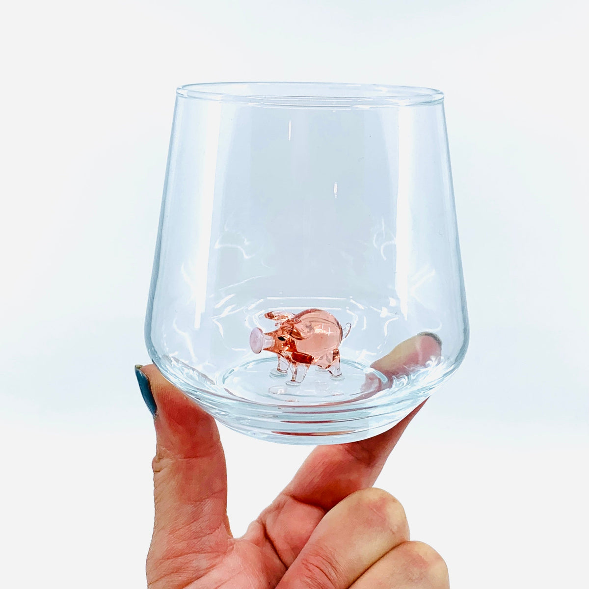 Tiny Animal Wine Glass, Pink Piggy Decor MiniZoo 