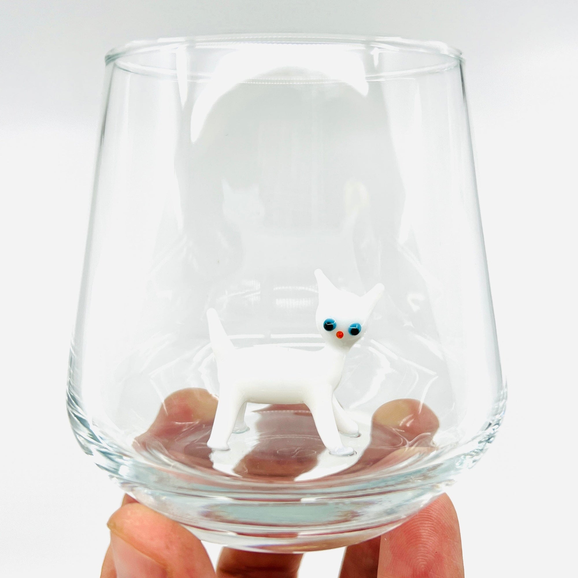 Tiny Animal Wine Glass, White Cat Decor MiniZoo 