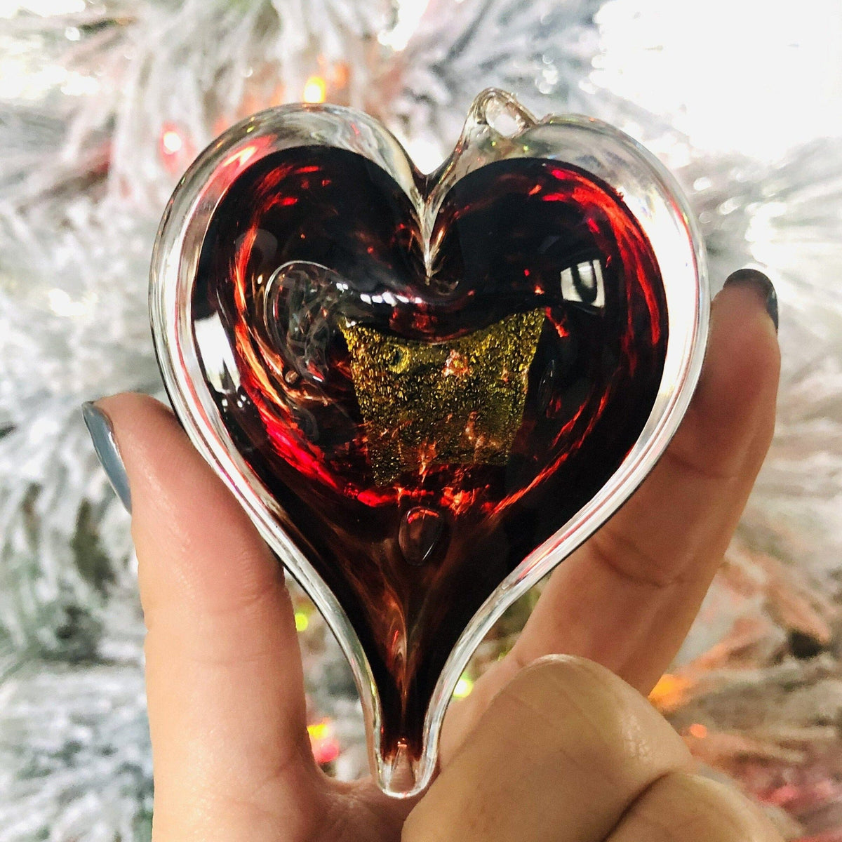 Heart Ornament, Garnet Suncatcher Luke Adams Glass Blowing Studio 