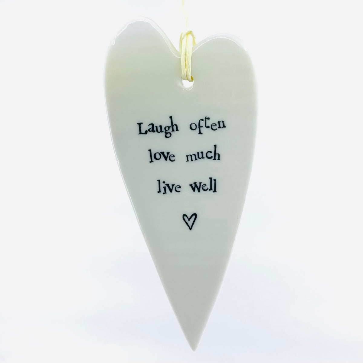Porcelain Heart Sentiments Ornament Two&#39;s Company Laugh often love much live well 