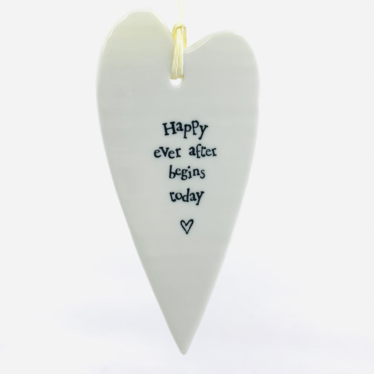 Porcelain Heart Sentiments Ornament Two&#39;s Company Happy ever after begins today 