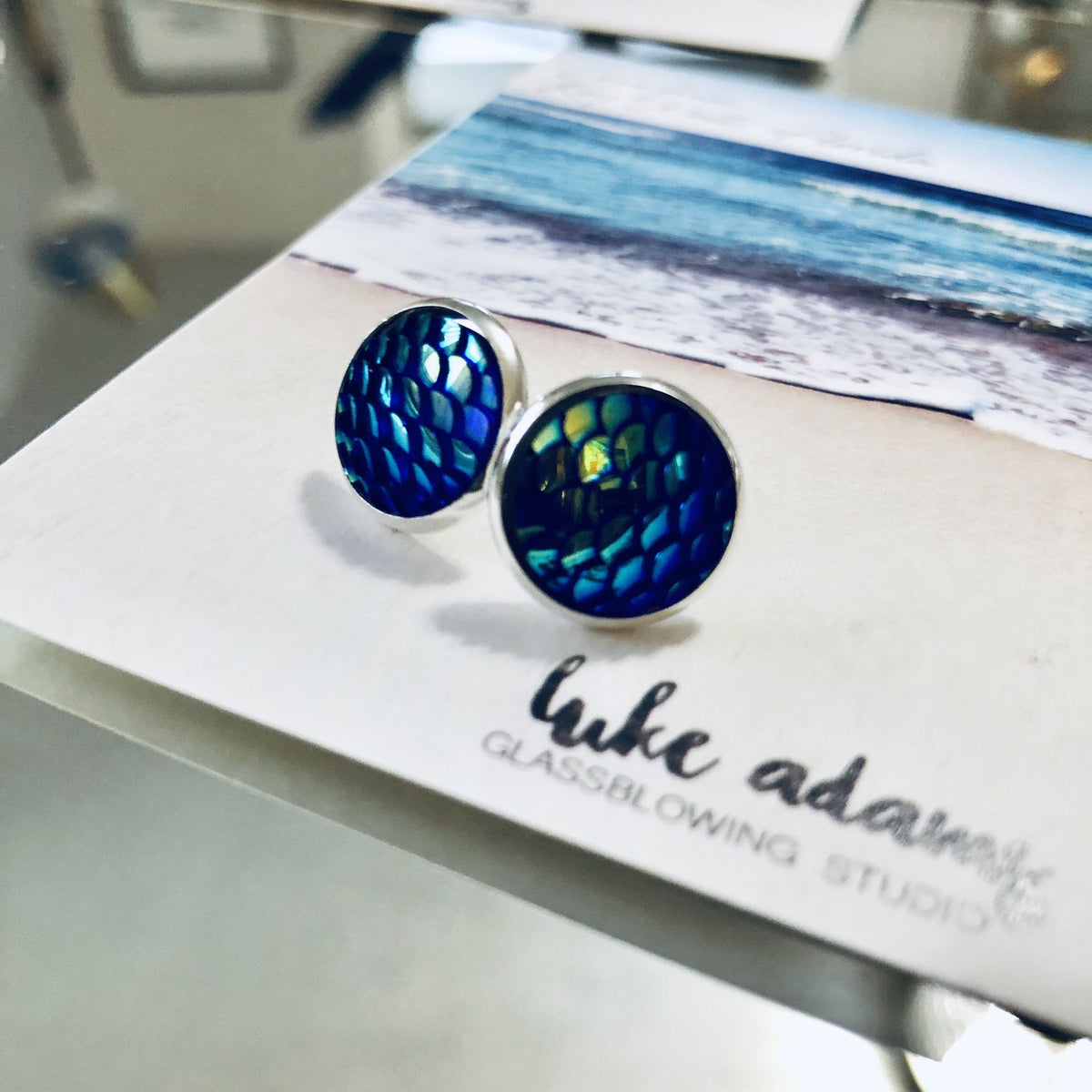 Mermaid Tail Earrings Luke Adams Glass Blowing Studio Blue 