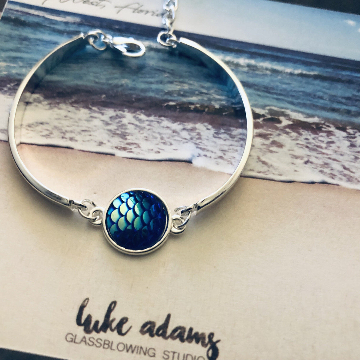 Mermaid Tail clasp bracelet Luke Adams Glass Blowing Studio Blue 