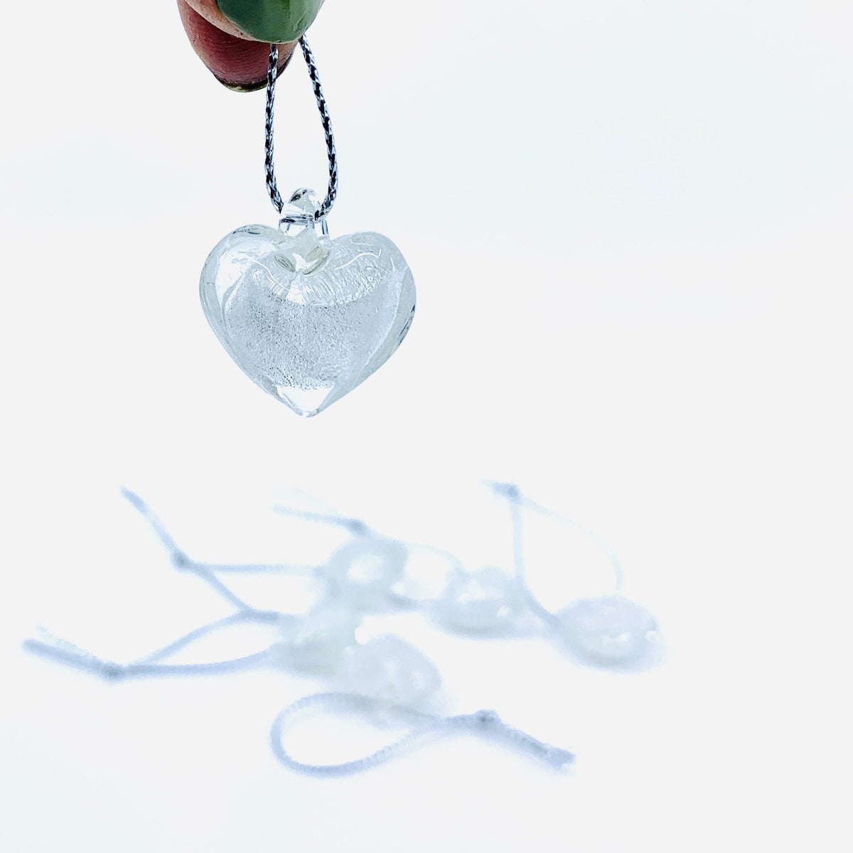 Silver Glass Foil Hearts Ornament - 