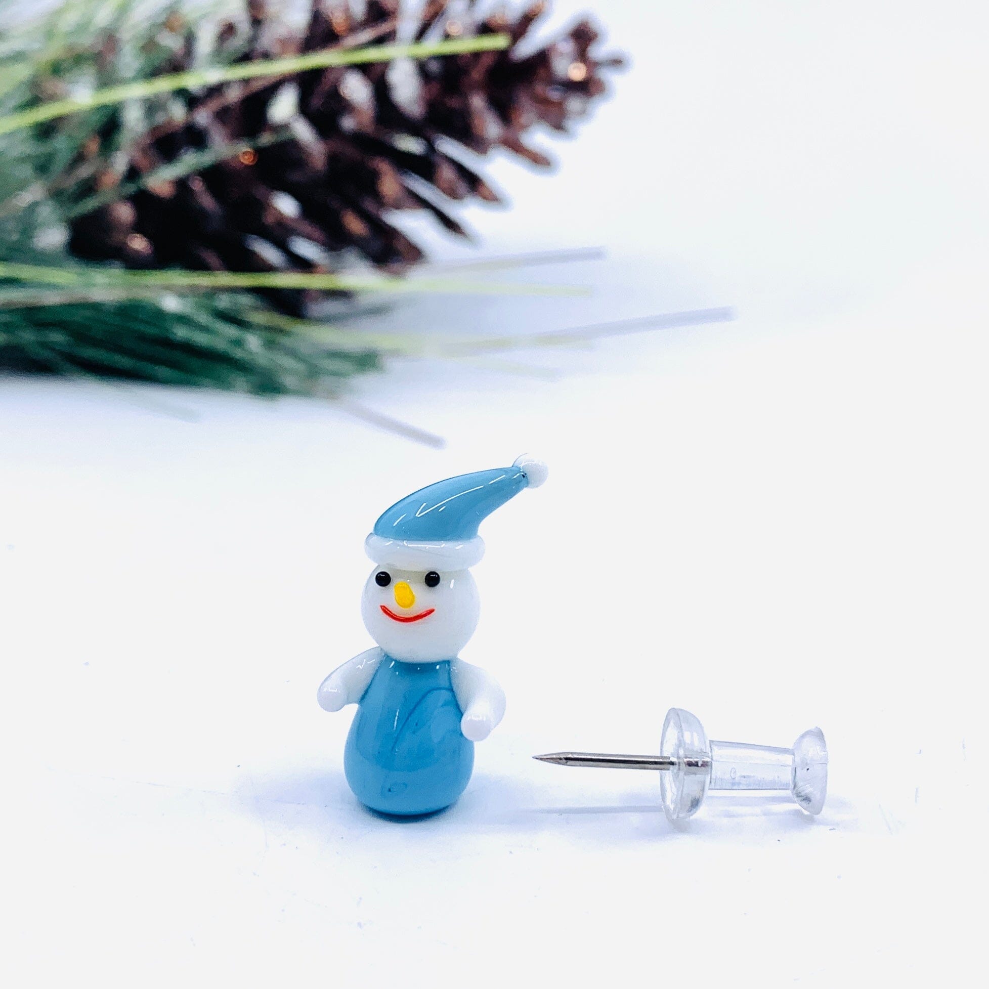 Tiny Christmas Figurine 29 Snowman Hugs Blue Miniature - 