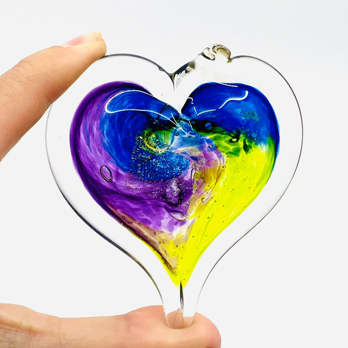 Heart Ornament, Aurora Suncatcher Luke Adams Glass Blowing Studio 