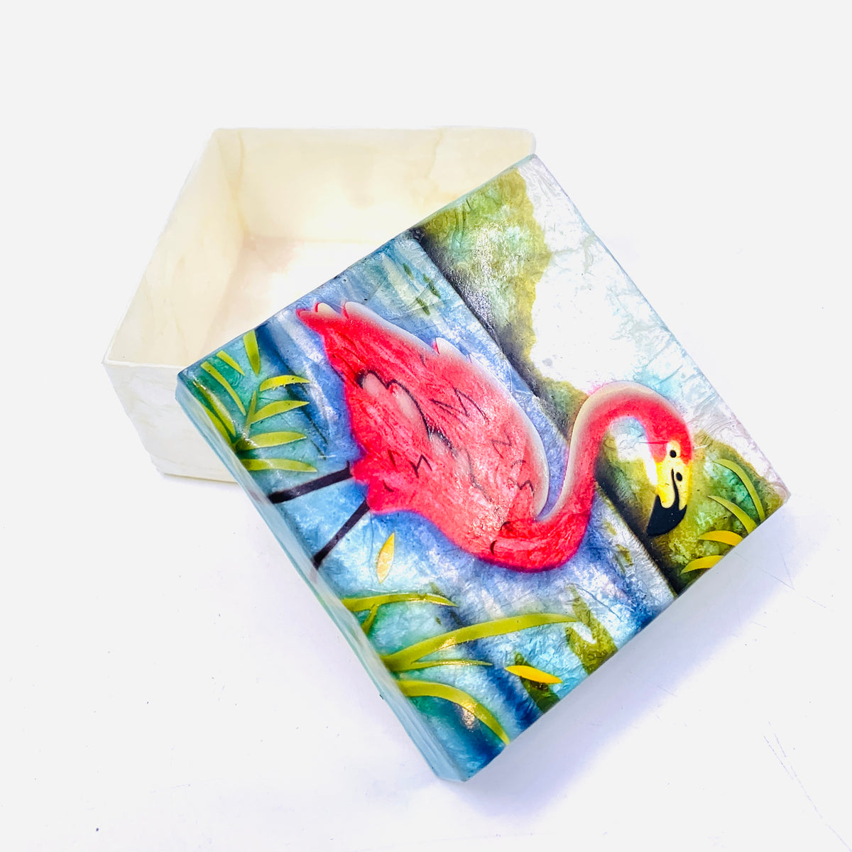 Capiz Shell Trinket Box 19, Flamingo