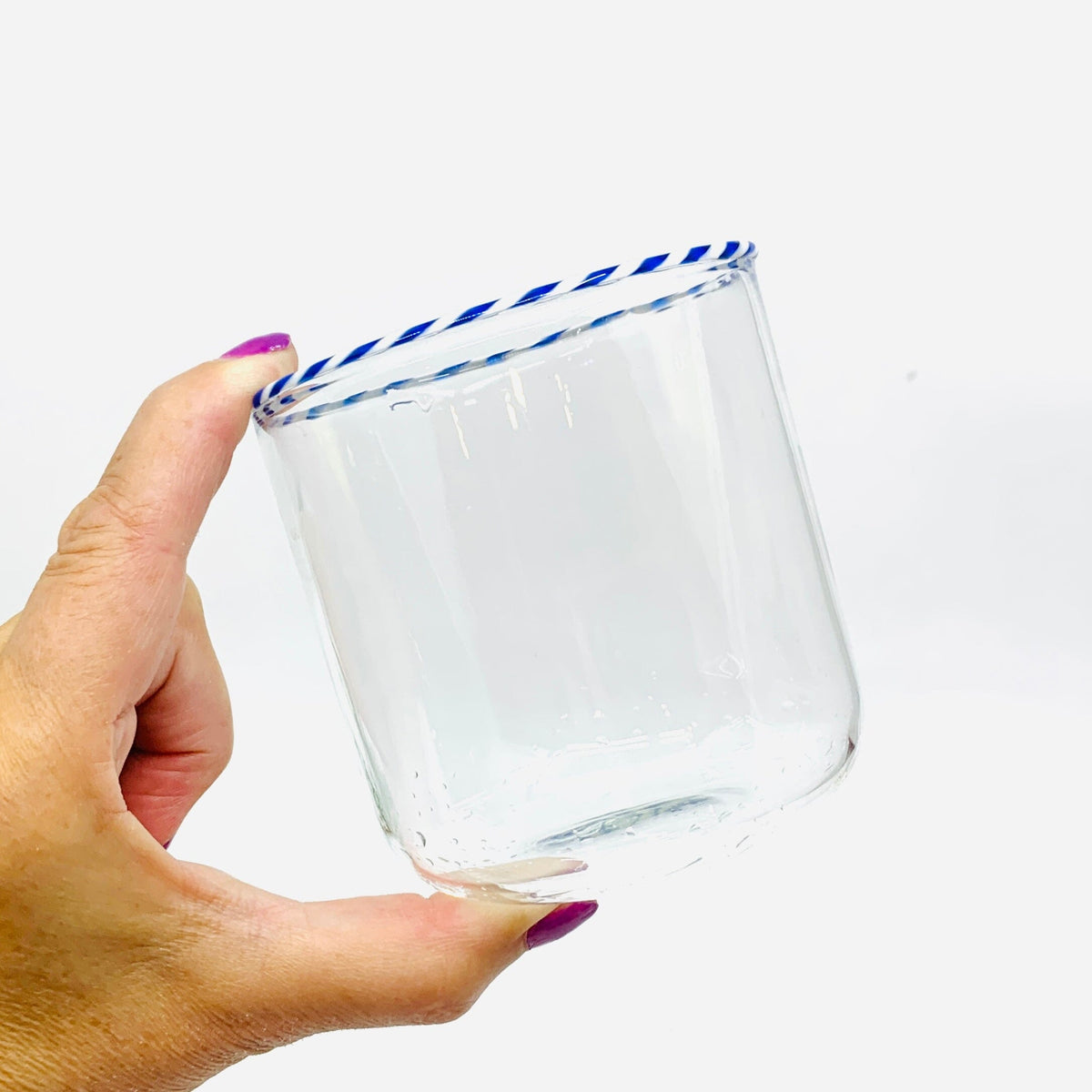 Candy Cane Rim Glass, Blue Decor Creative Co-Op 