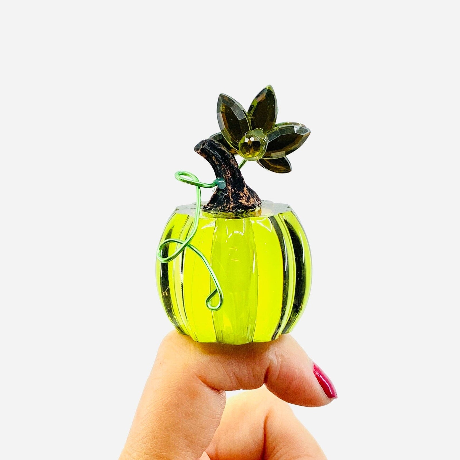Acrylic Crystal Pumpkin, Green Ornament GANZ 