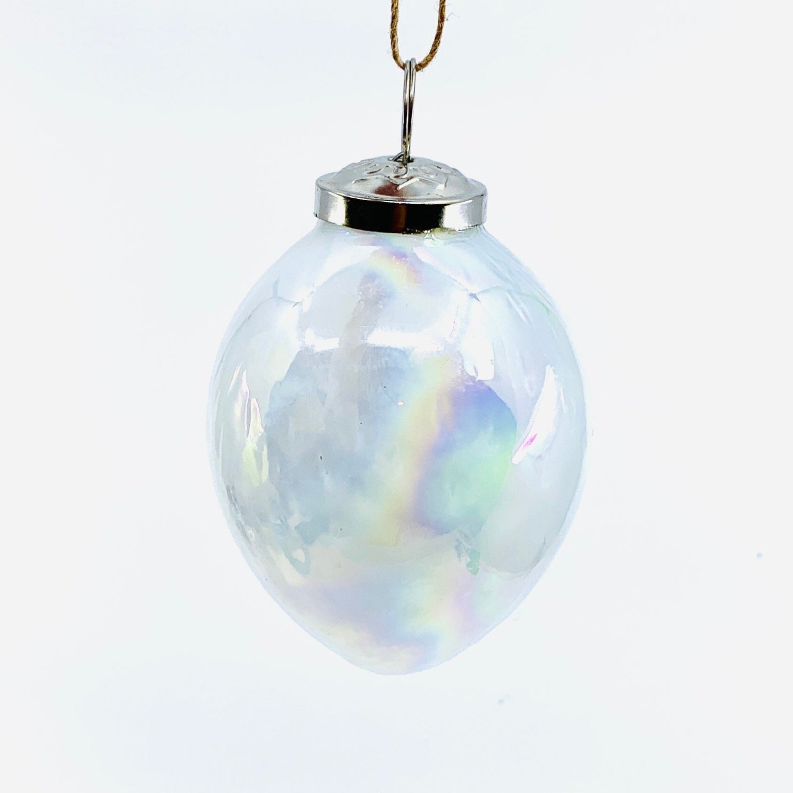 Optic Glass Oval Ornament 36, Pearl White India House Brass 