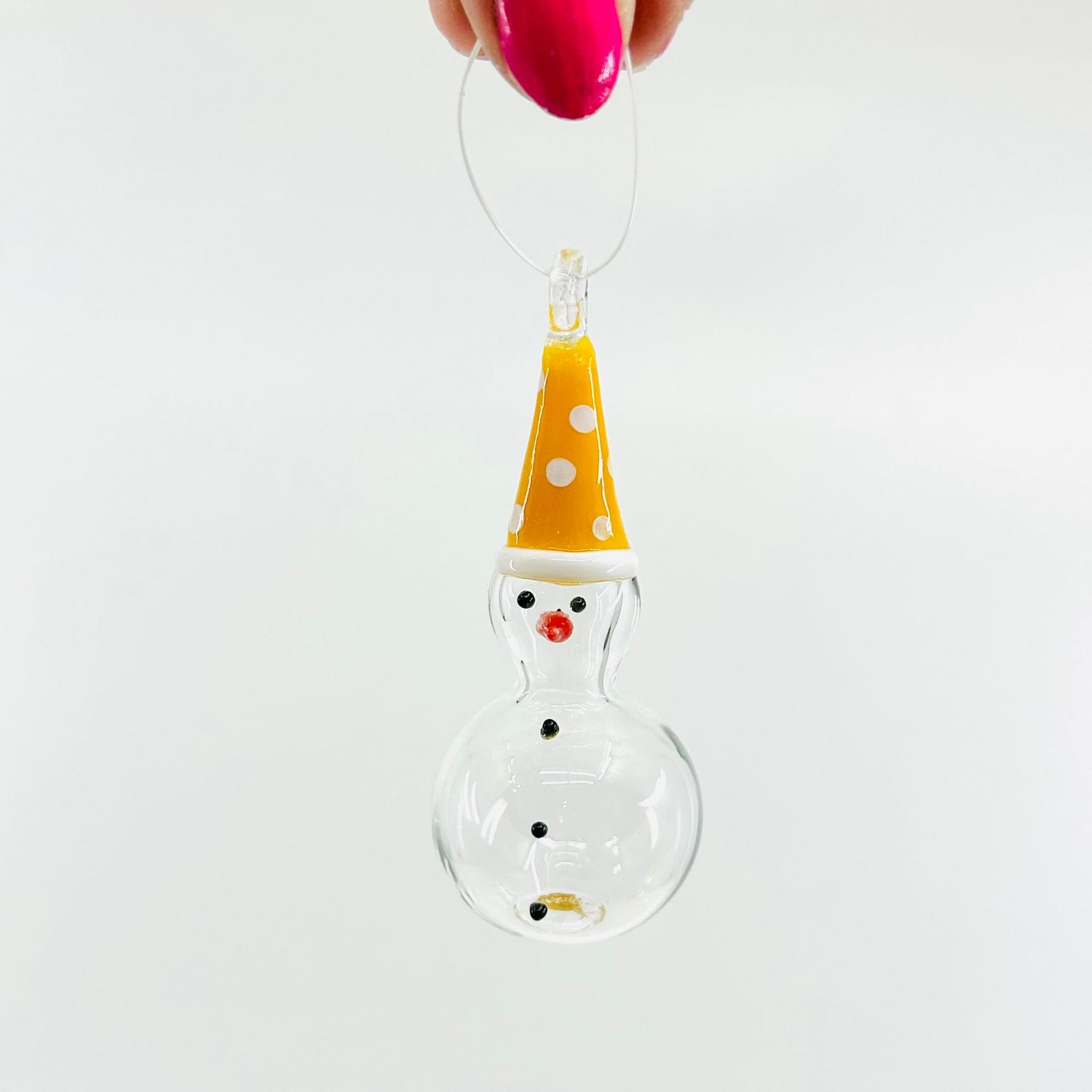 Handblown Snowman Ornament, Yellow Dot Ornament One Hundred 80 Degrees 