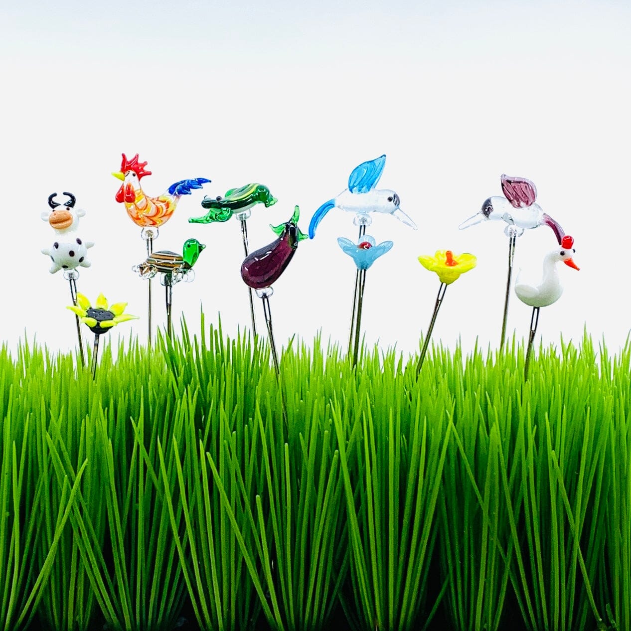 Tiny Glass Animal Garden Stake 7, Sunflower Decor - 