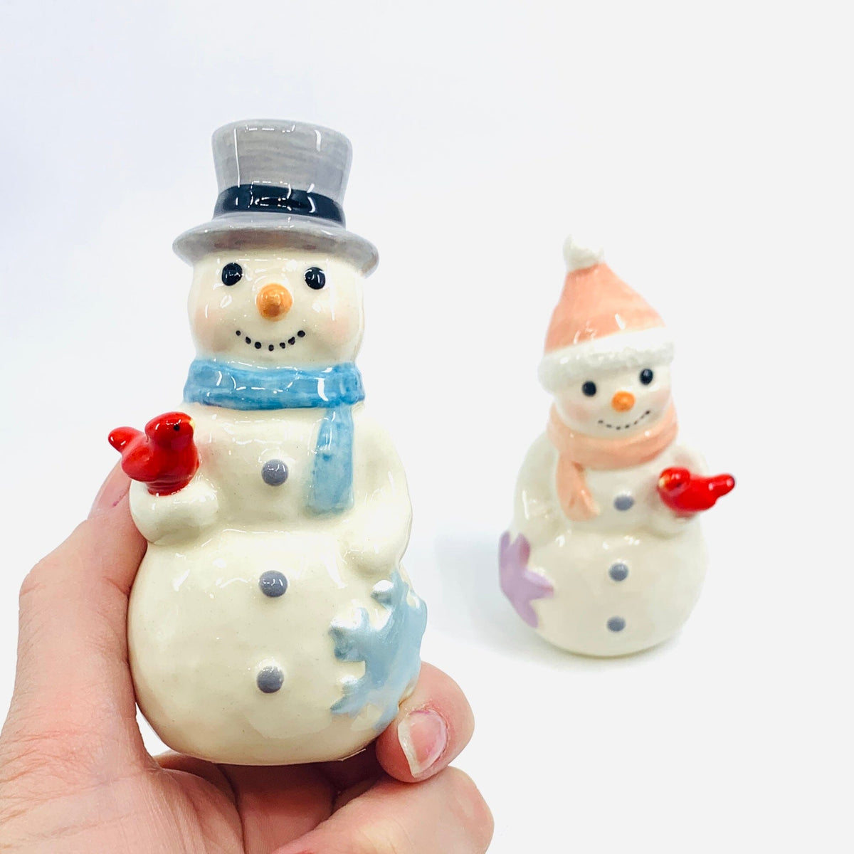 Snowman Couple with Cardinal Salt and Pepper Shakers COSMOS 