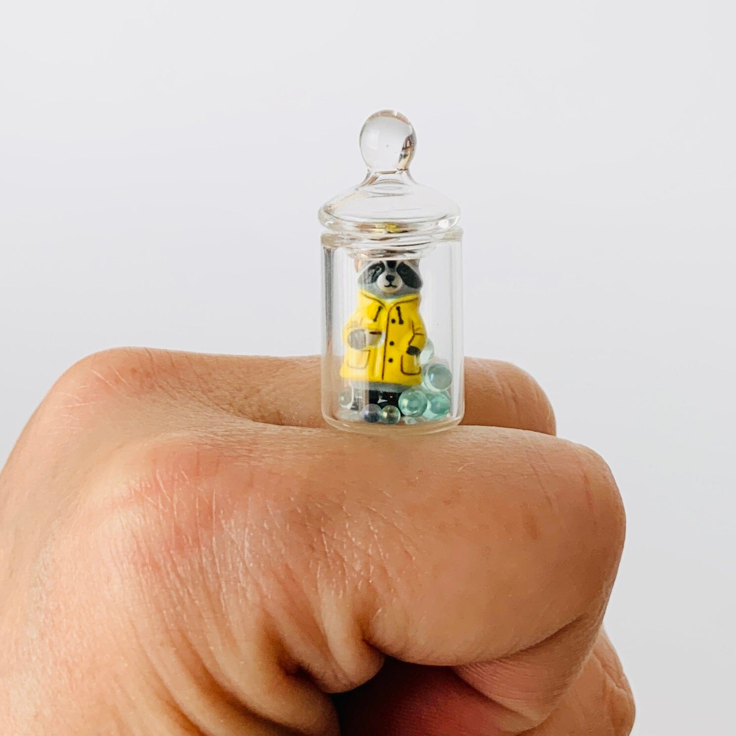 Tiny Rainy Day Raccoon Jar Miniature - 