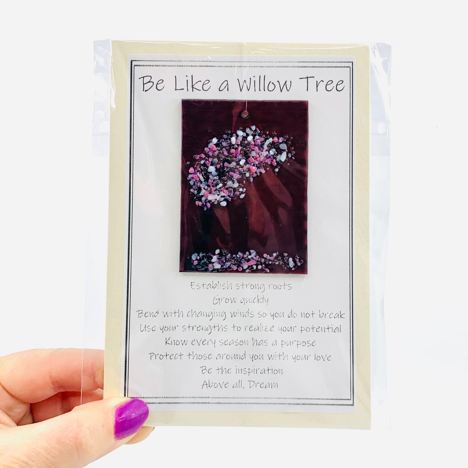 Fused Glass "Be Like a Willow Tree" Suncatcher 33 Decor Glimmer Glass Gifts 