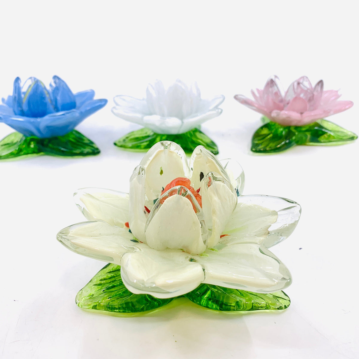 Glass Lotus Flower, Ivory Decor Diamond Star 