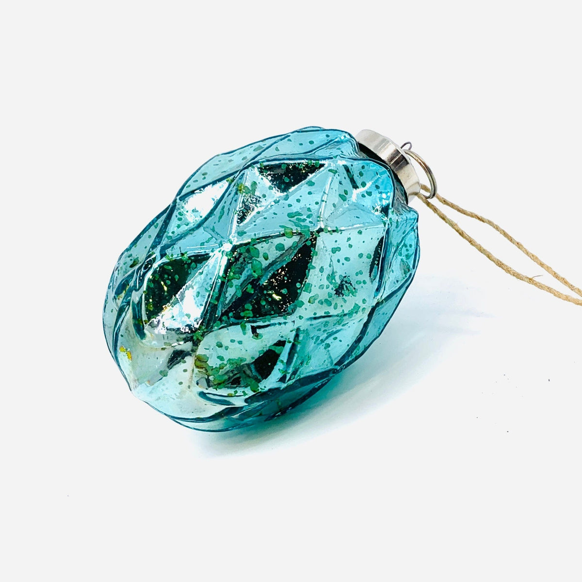 Glass Faceted Oval Ornament 49, Aqua Ornament India House Brass 