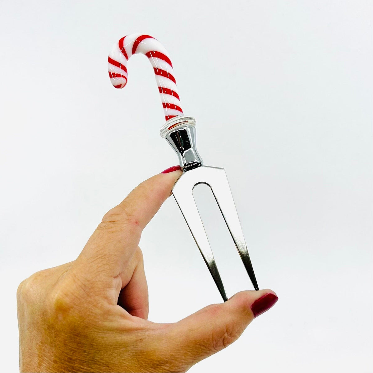 Holiday Glass Cheese Fork, Candy Cane Decor Creative Co-Op 