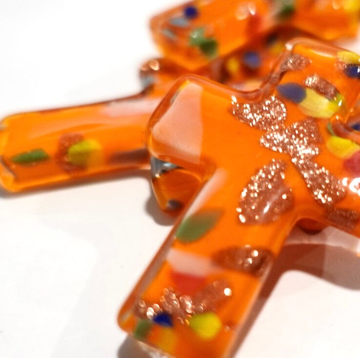 Glass Pocket Cross Miniature Shop Give Courage Orange 