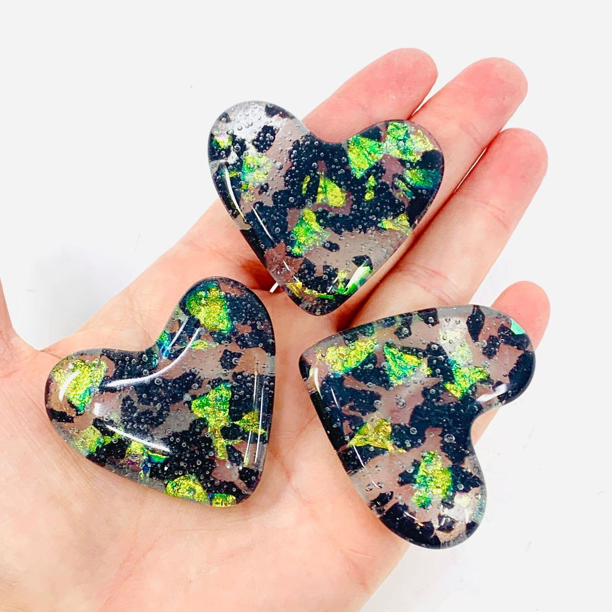 Fused Pocket Heart, Obsidian Luster Miniature Luke Adams Glass Blowing Studio 