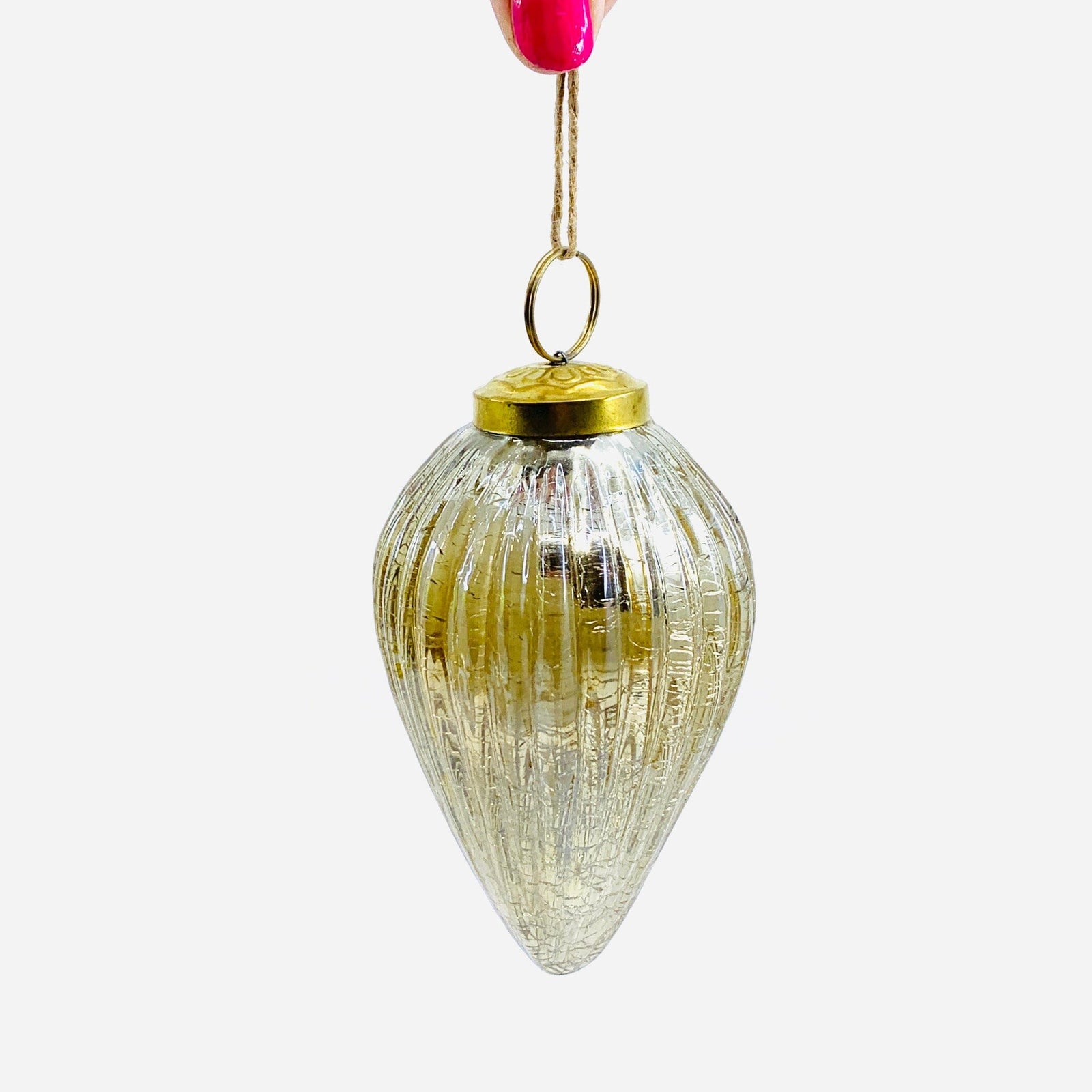 Mercury Glass Ribbed Crackle Ornament 21, Champagne India House Brass 