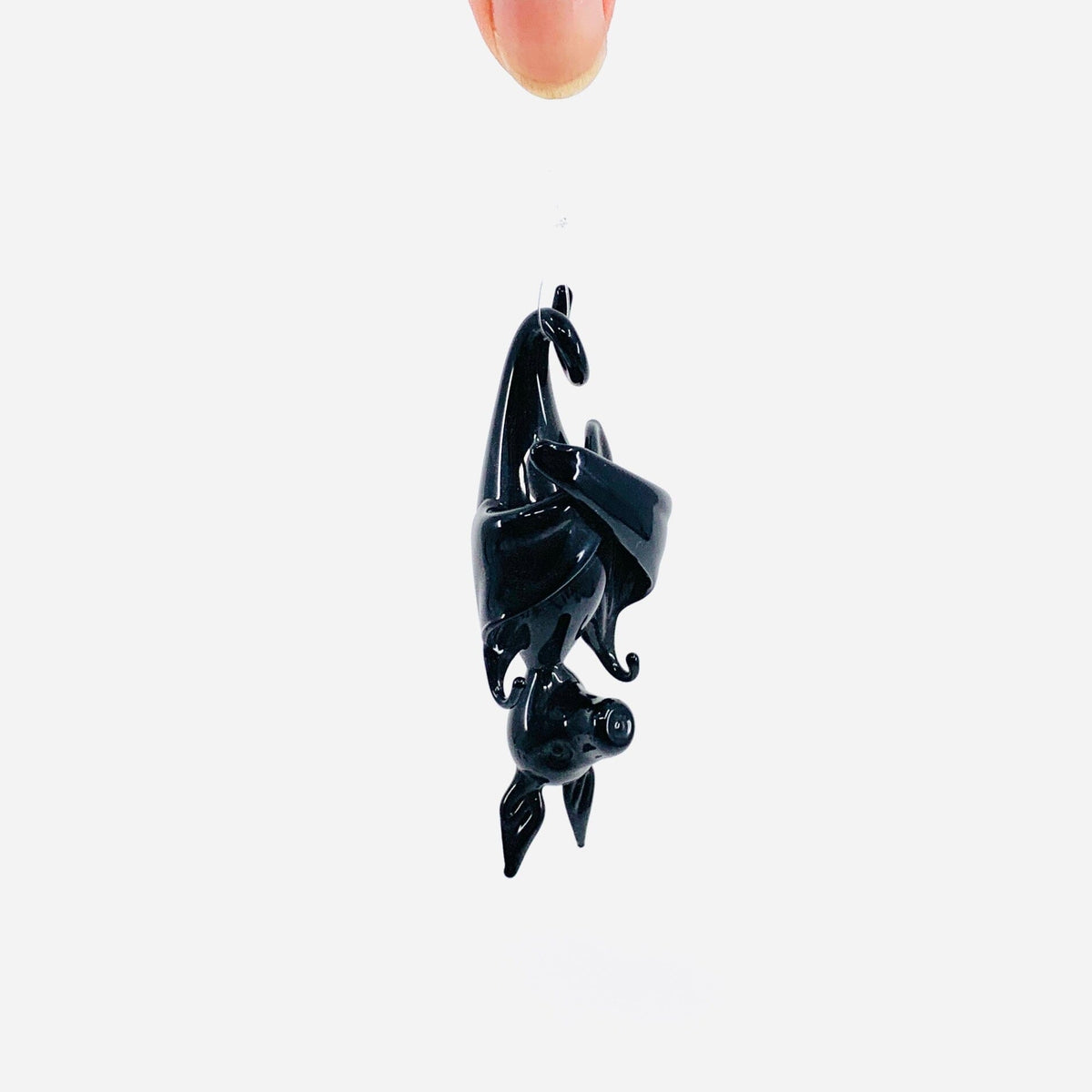 Handblown Artisan Glass Sleeping Bat 1 - Black Miniature WGK Glass Art Inc 