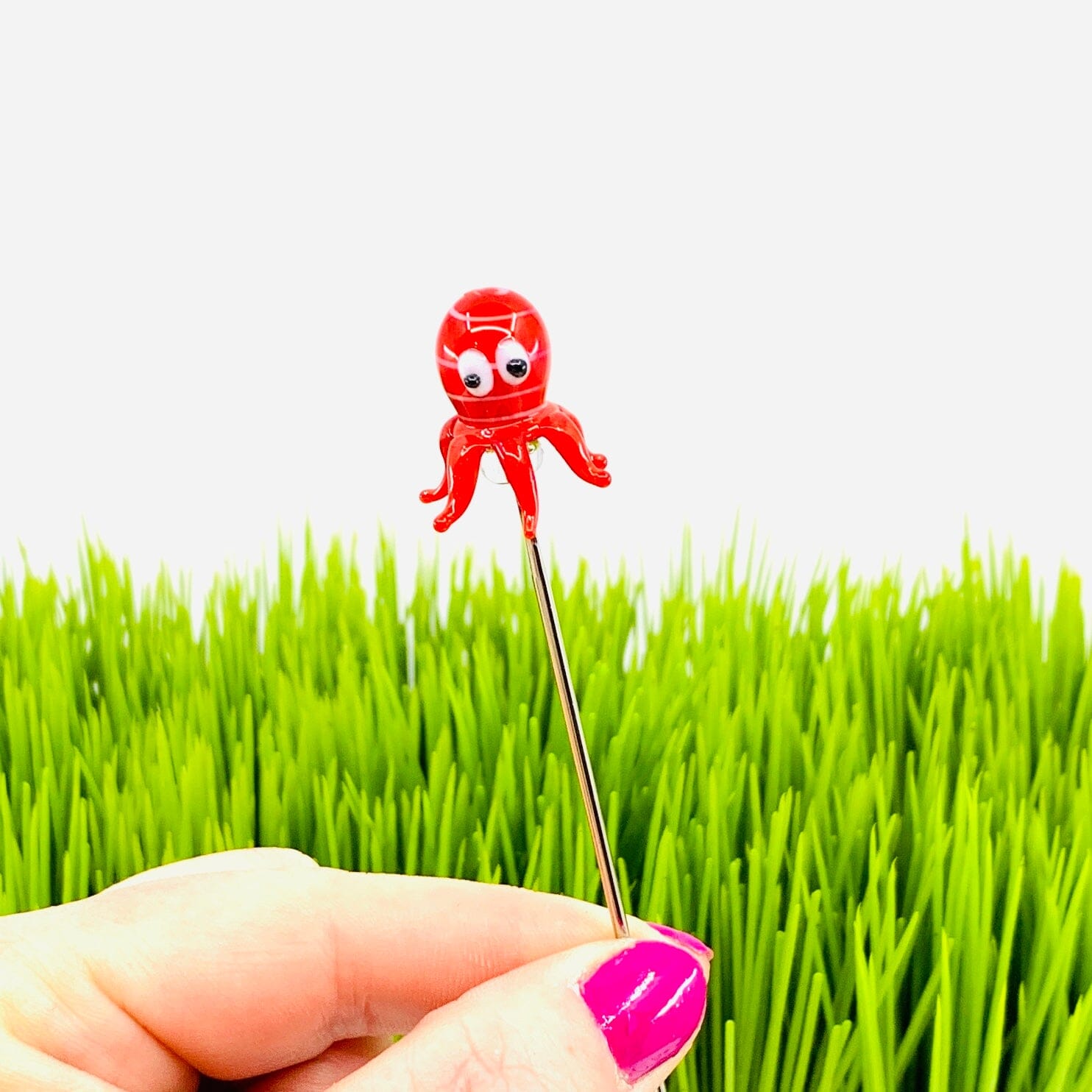 Tiny Glass Animal Garden Stake 15, Octopus Decor - 