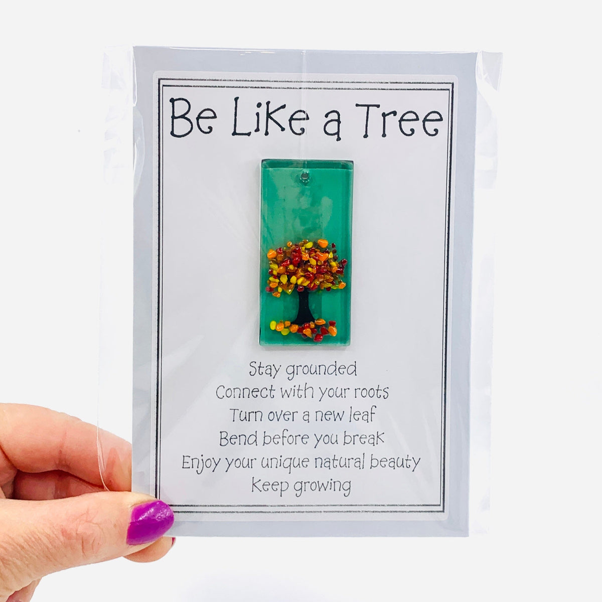 Fused Glass "Be Like a Tree” Suncatcher 54 Decor Glimmer Glass Gifts 