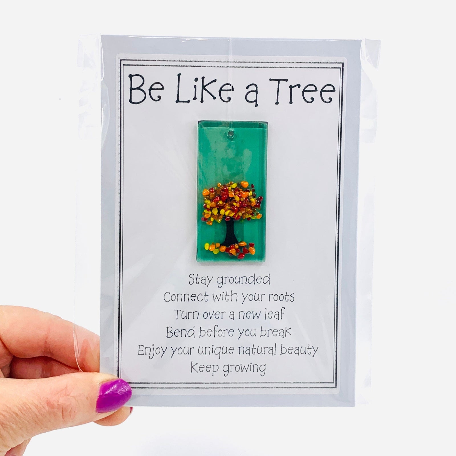 Fused Glass "Be Like a Tree” Suncatcher 54 Decor Glimmer Glass Gifts 