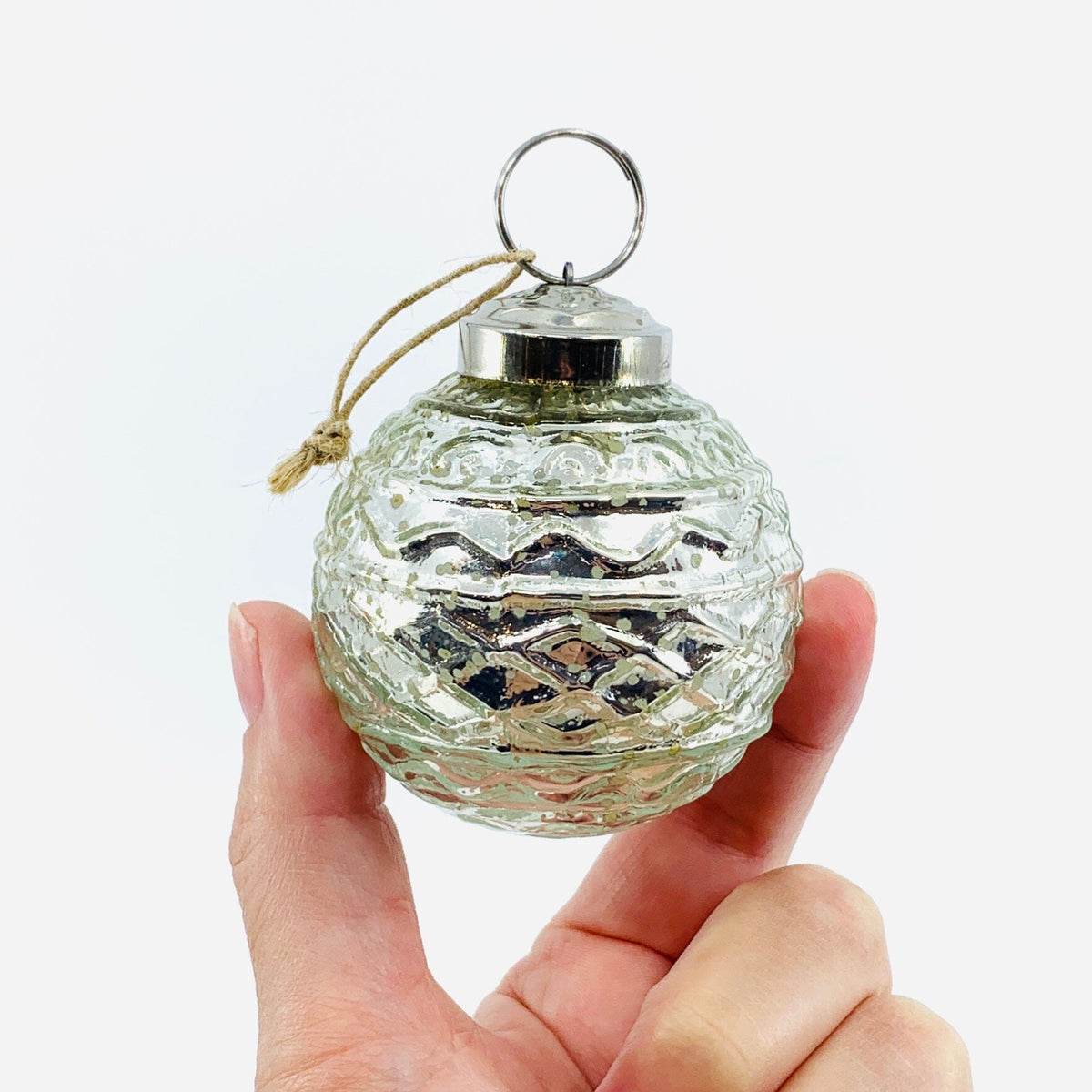 Mercury Glass Embossed Ornament 13, Silver