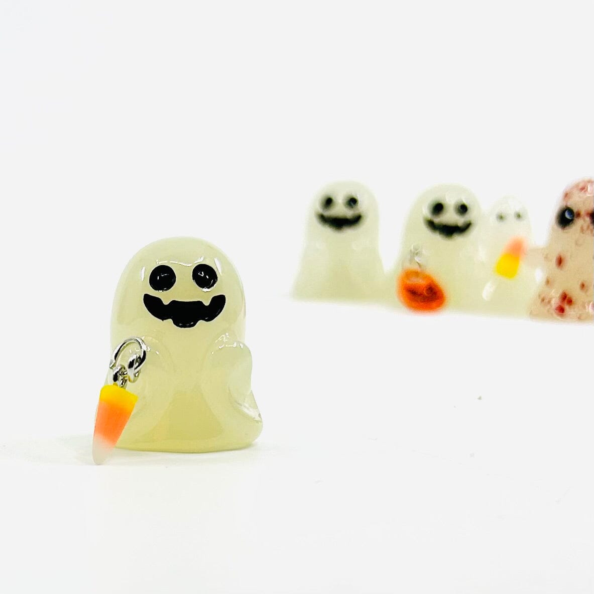 Miniature Glass Glow in The Dark Ghosts, Candy Corn - 