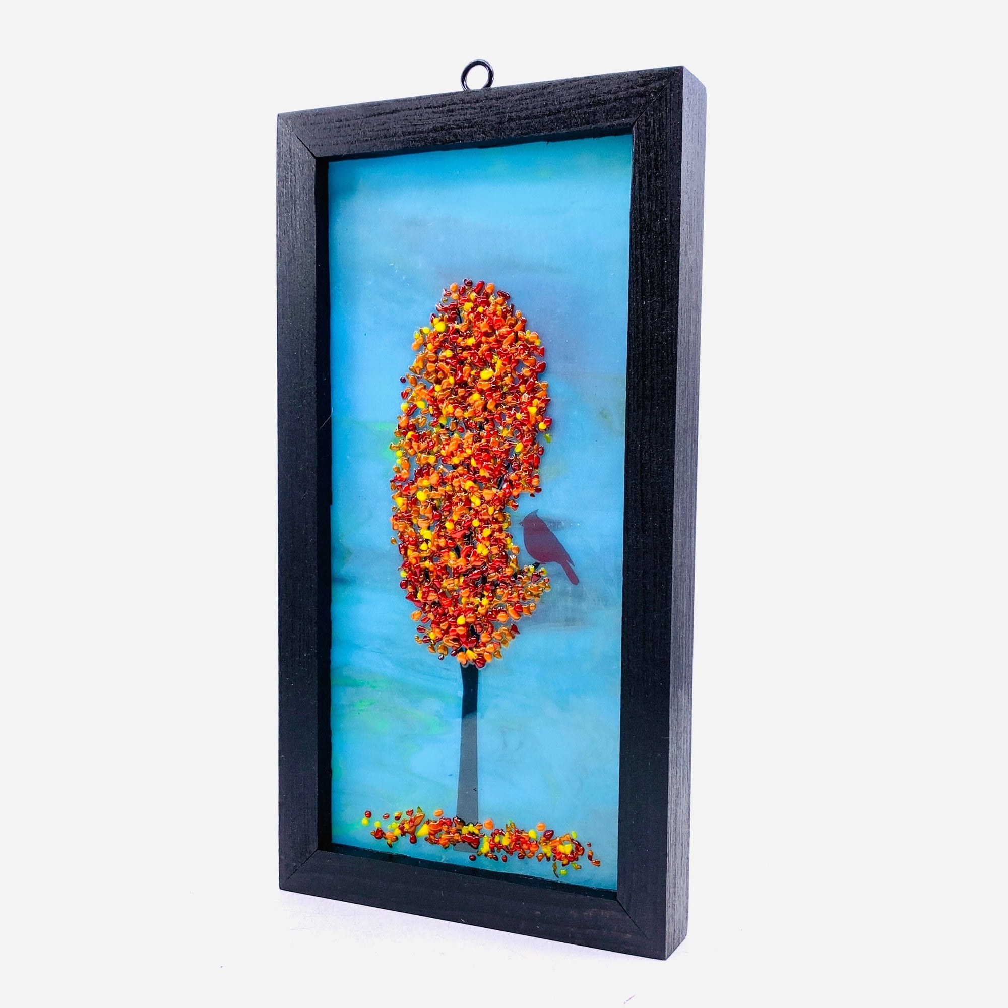 Fused Glass Tree of Life with Cardinal, Shadow Box 1 Decor Glimmer Glass Gifts 
