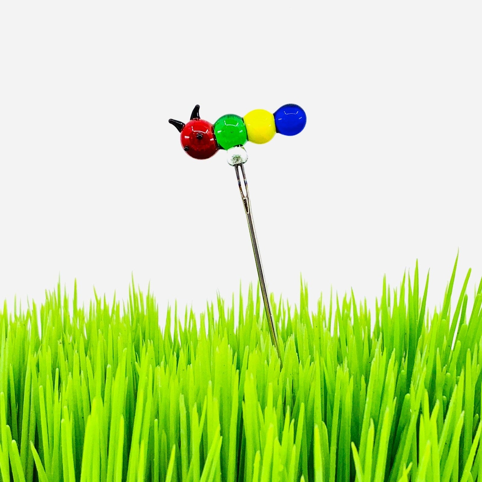 Tiny Glass Animal Garden Stake 16, Caterpillar Decor - 