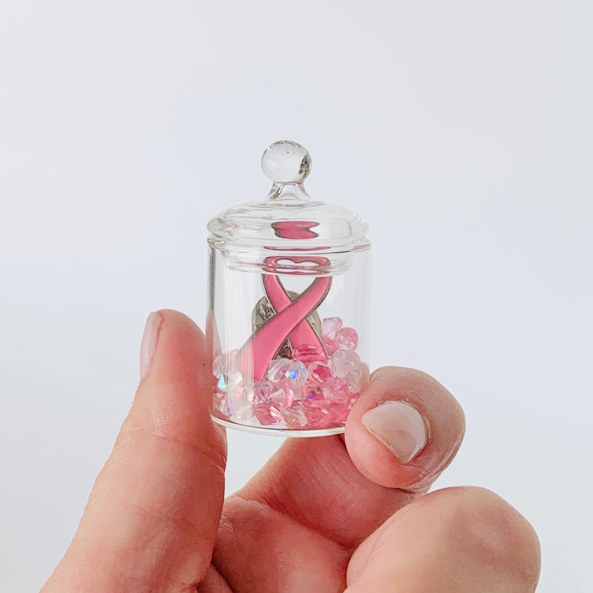Breast Cancer Awareness, Tiniest Glass Ribbon Jar