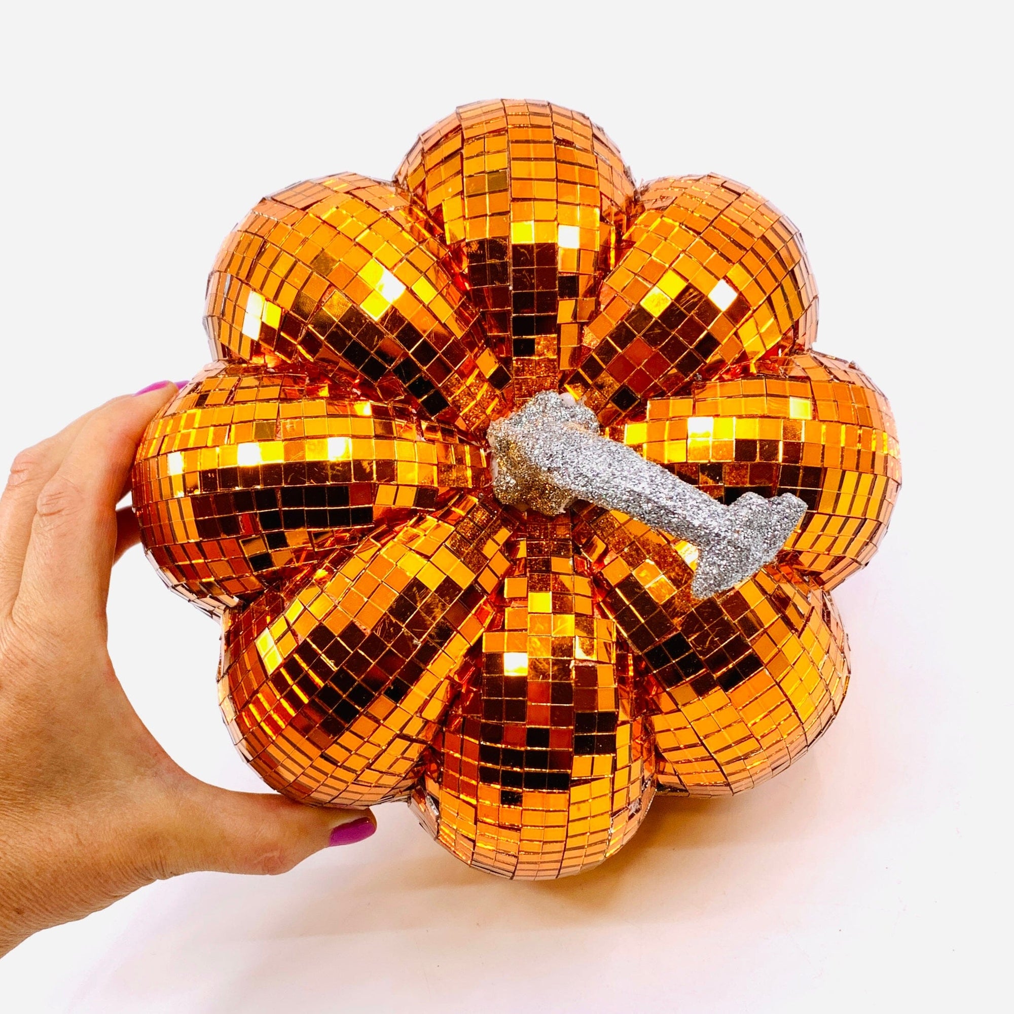 Mirror Ball Pumpkin, Orange Squat Diamond Star 
