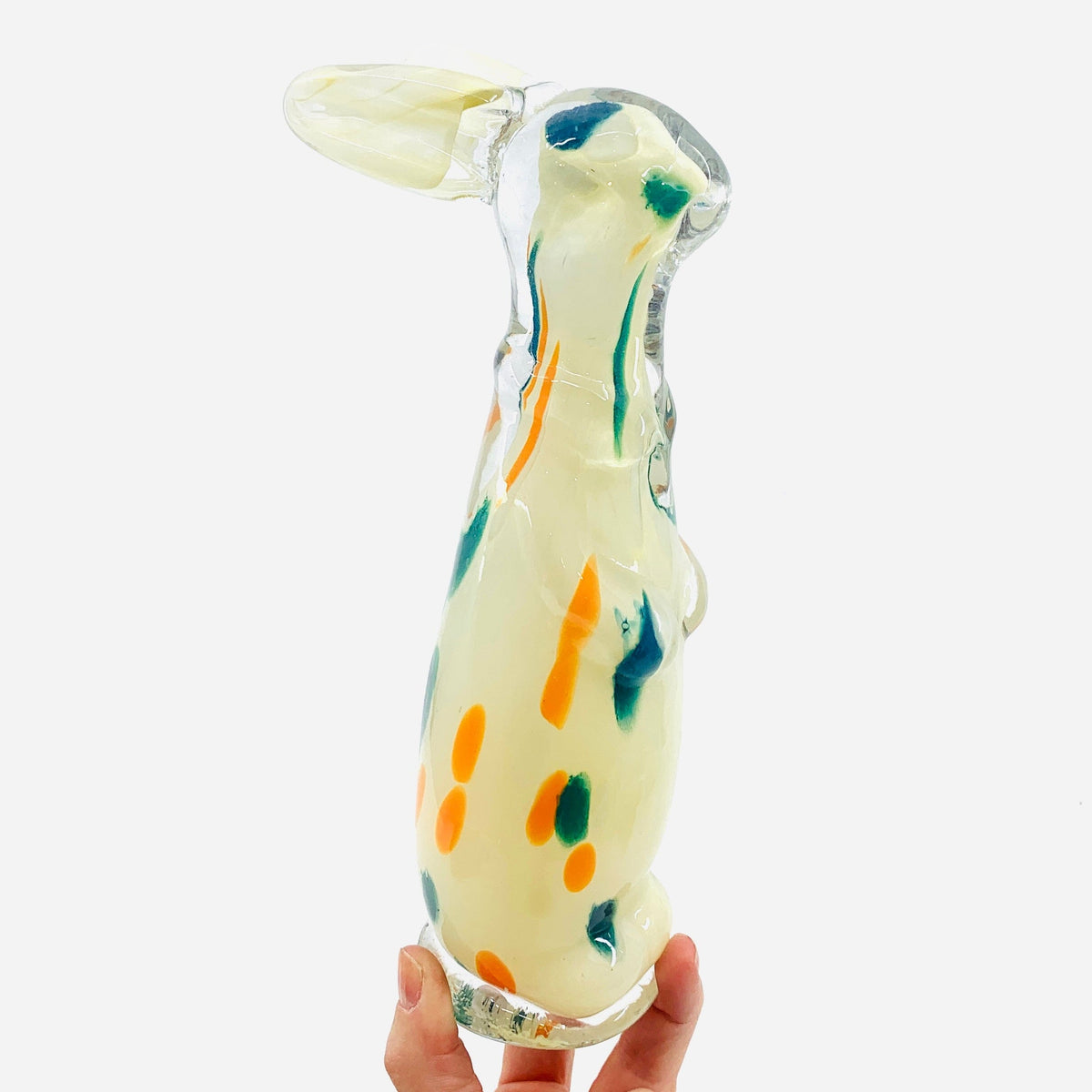 Tall Glass Bunny, Flecked Ivory Diamond Star 