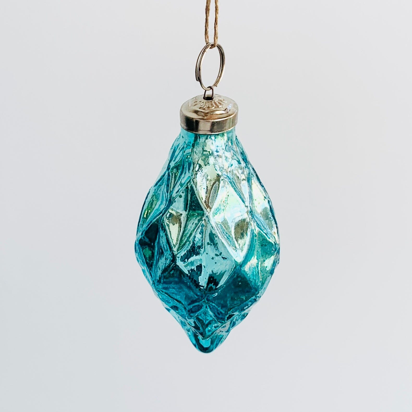 Glass Faceted Diamond Ornament 48, Aqua Ornament India House Brass 