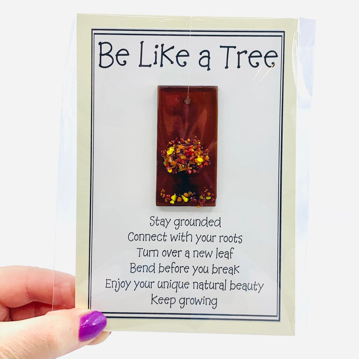 Fused Glass "Be Like a Tree” Suncatcher 14 Decor Glimmer Glass Gifts 