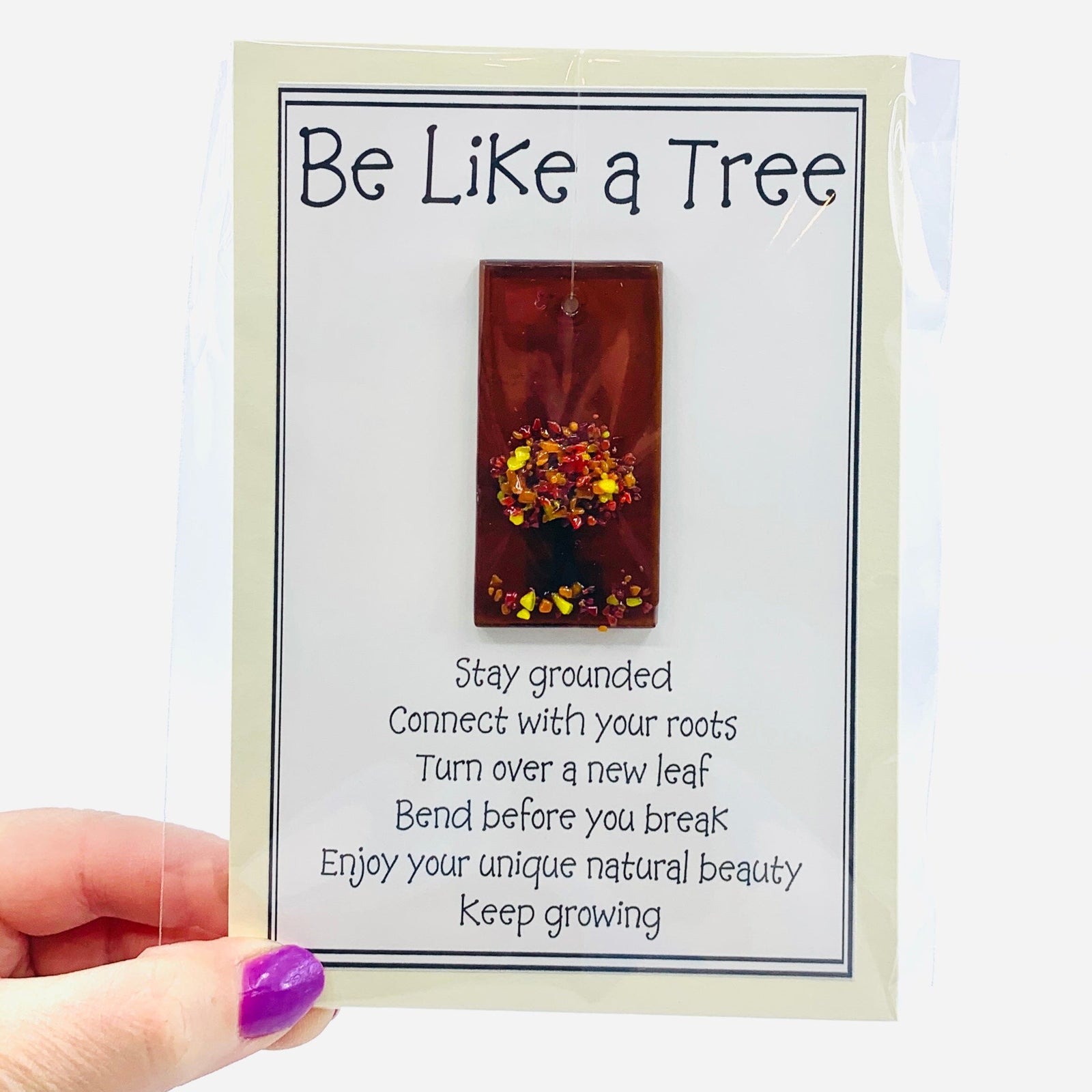 Fused Glass "Be Like a Tree” Suncatcher 14 Decor Glimmer Glass Gifts 