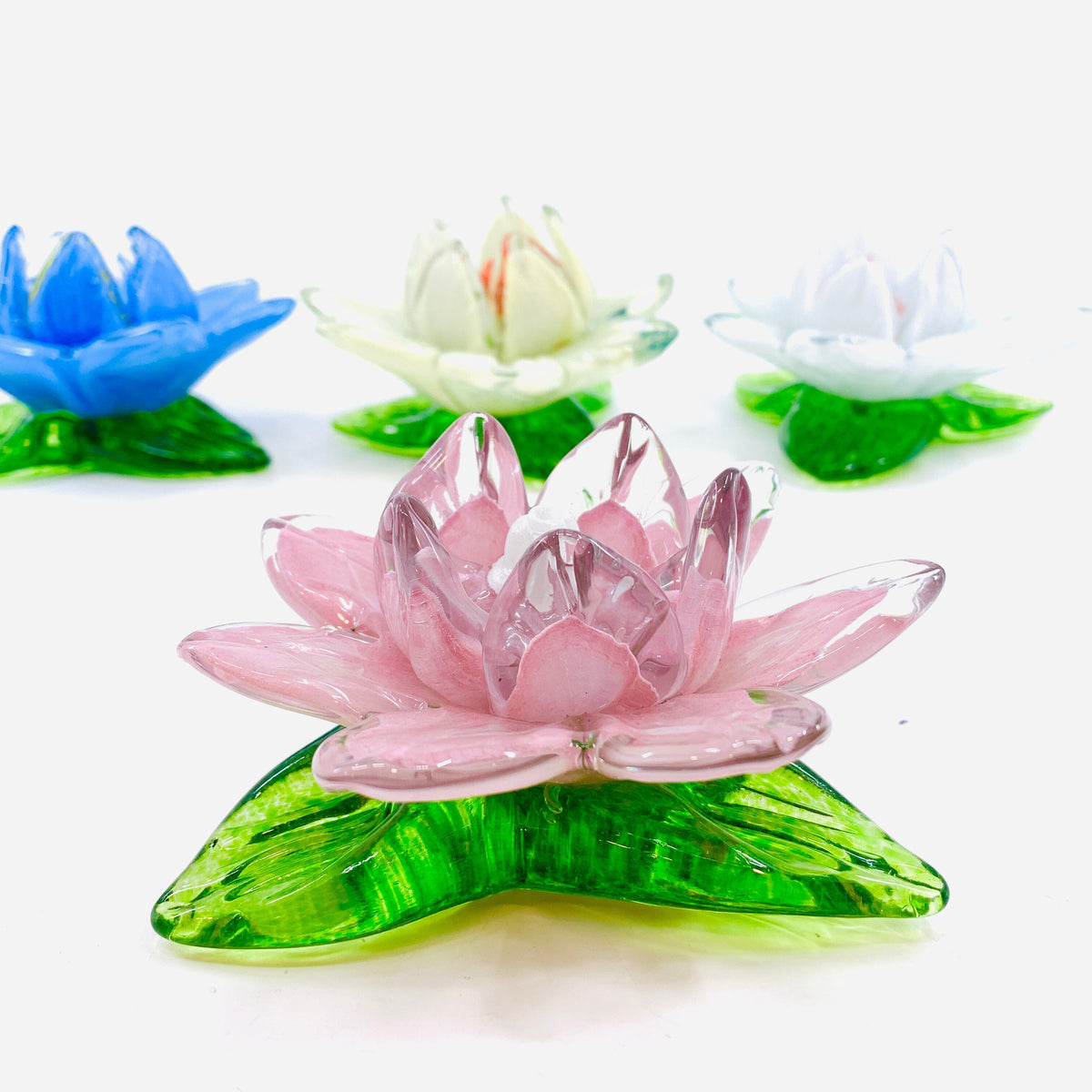 Glass Lotus Flower, Pink Decor Diamond Star 