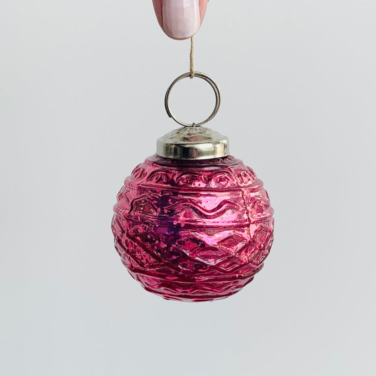Mercury Glass Embossed Ornament, Pink India House Brass 