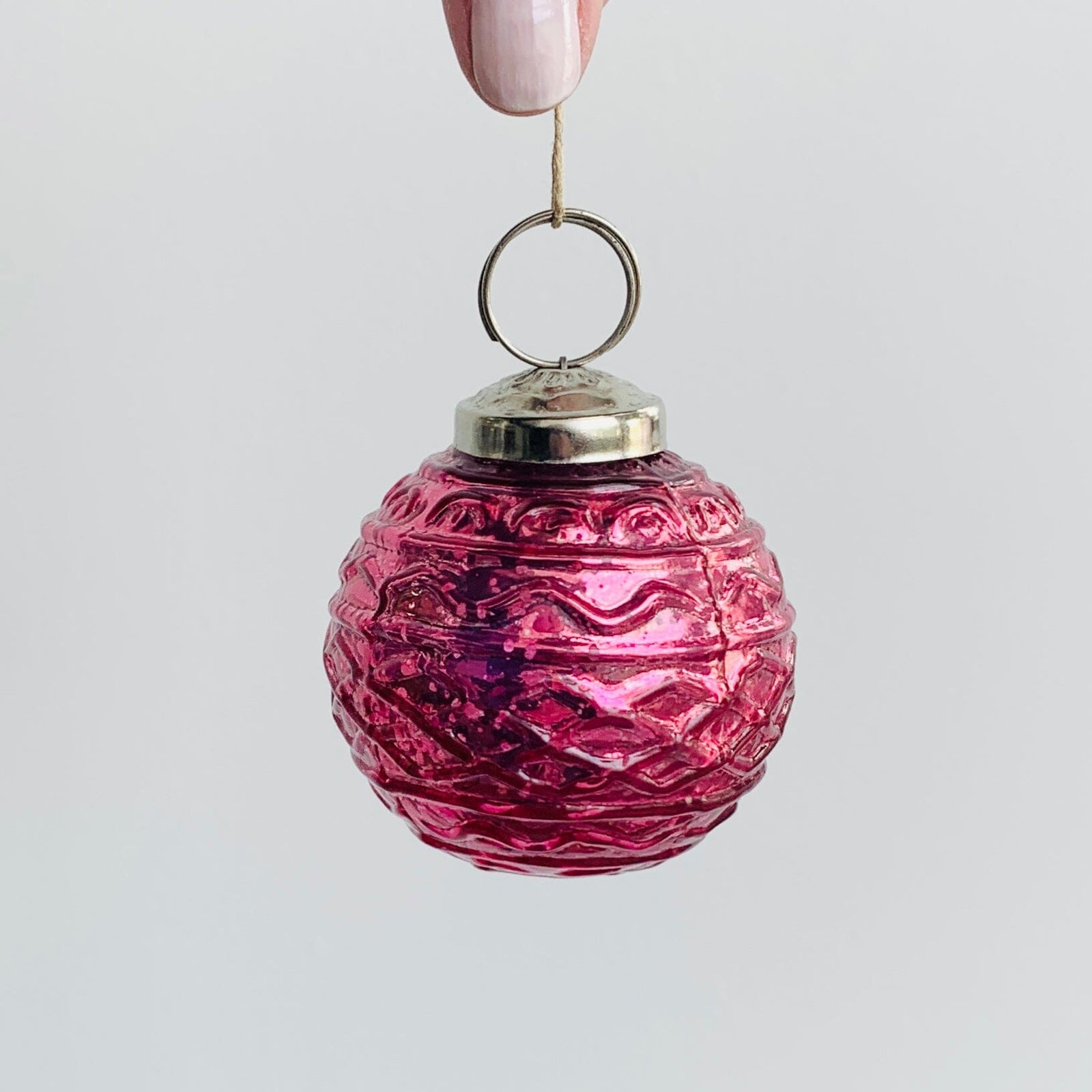 Mercury Glass Embossed Ornament, Pink India House Brass 