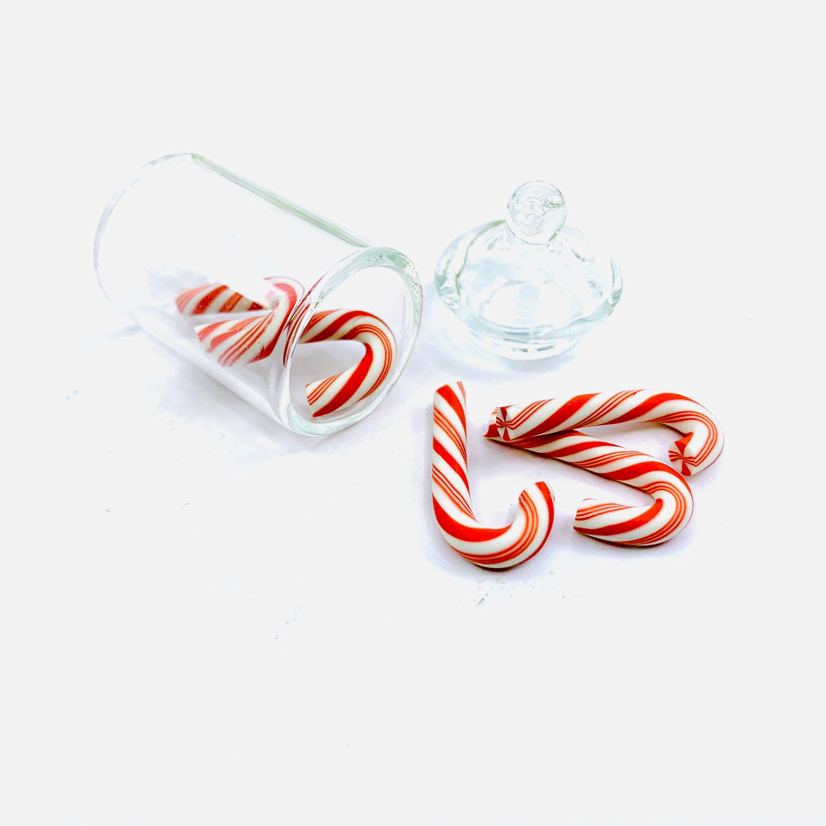 Tiniest Glass Jar of Red and White Candy Canes Miniature - 