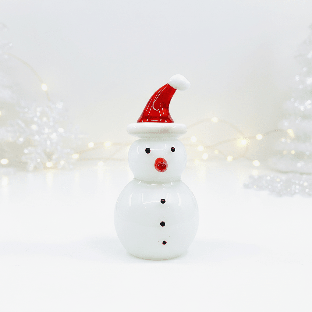 Blown Glass Snowman - Red Santa Hat Diamond Star 