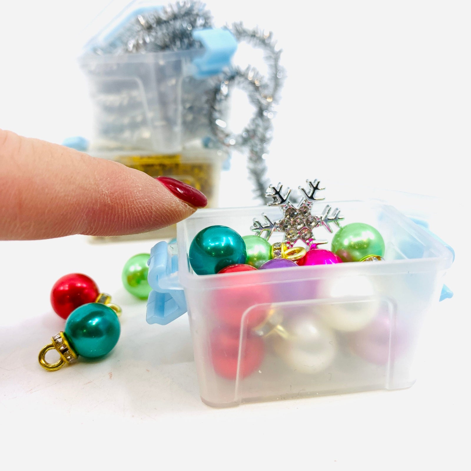 Tiny Attic Tote of Christmas Bulb Ornaments Miniature - 