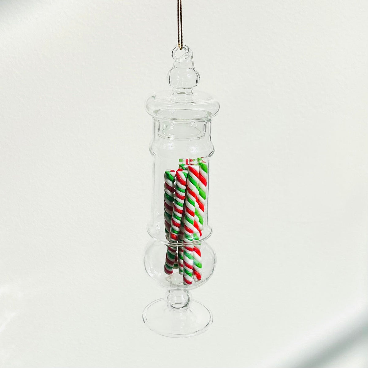 Glass Candy Jar Ornament, Peppermint Sticks Decor Creative Co-op 