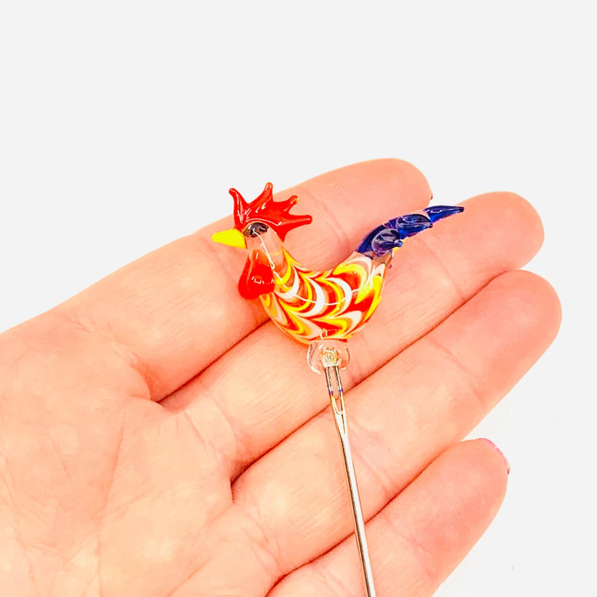 Tiny Glass Animal Garden Stake 4, Rooster Decor - 